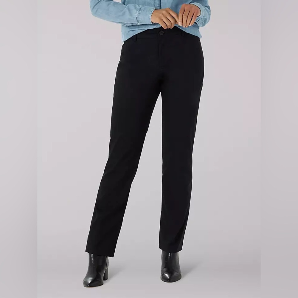 NWT Lee Wrinkle Free Relaxed Straight Leg Black Ponte Trousers size 4